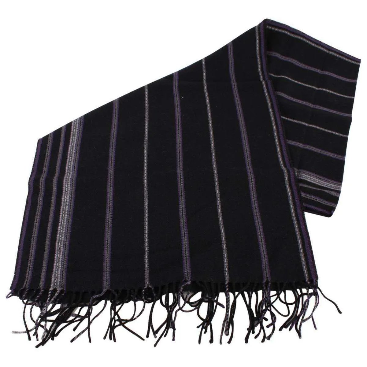 Bassin and Brown Stanley Striped Wool Scarf  - Black/Grey/Purple