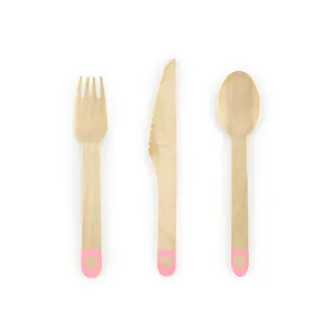 Blush Pink Hearts Wooden Cutlery - Pack of 18