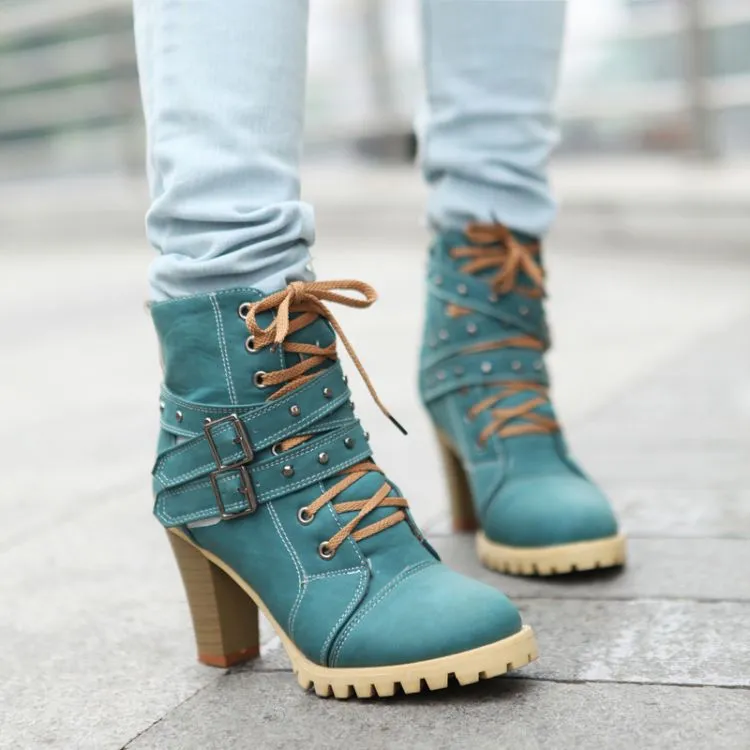 City Girl Chunky Heel Lace-Up & Strap Boots