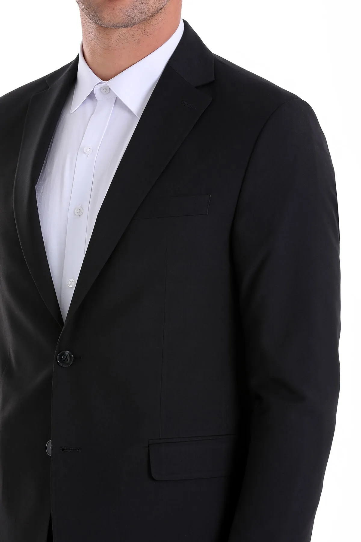 Comfort Fit Notch Lapel Black Classic Suit