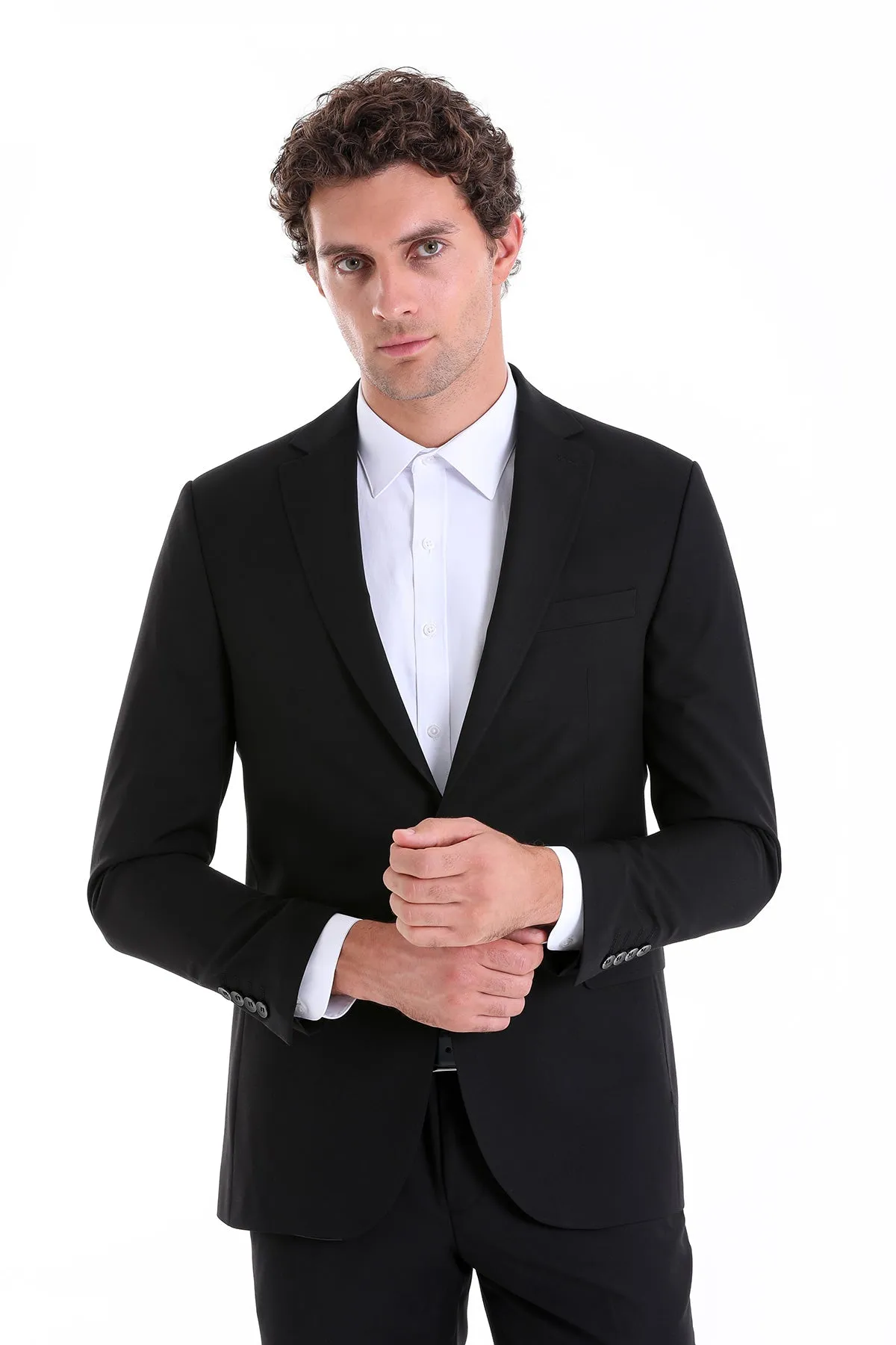 Comfort Fit Notch Lapel Black Classic Suit