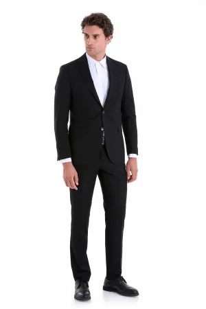 Comfort Fit Notch Lapel Black Classic Suit