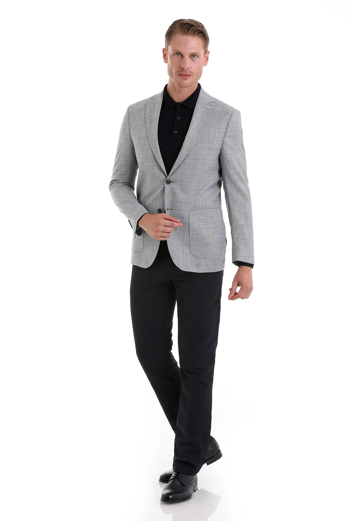 Comfort Fit Notch Lapel Blue Classic Blazer