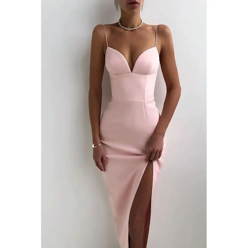 DressBetty - 2024 Elegant High Slit Bodycon Spaghetti Straps Corset Midi Dress