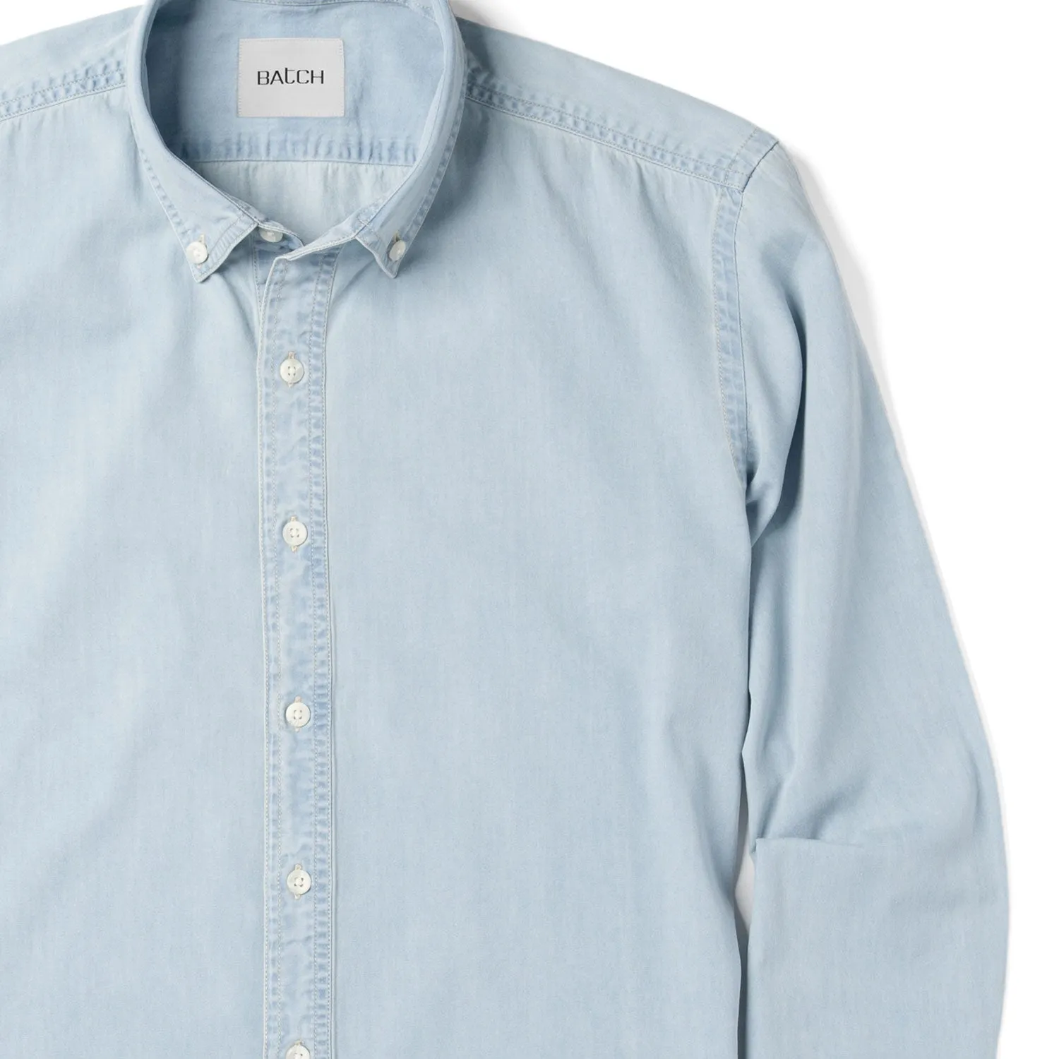 Essential Button Down Collar Casual Shirt - Light Blue Cotton Denim