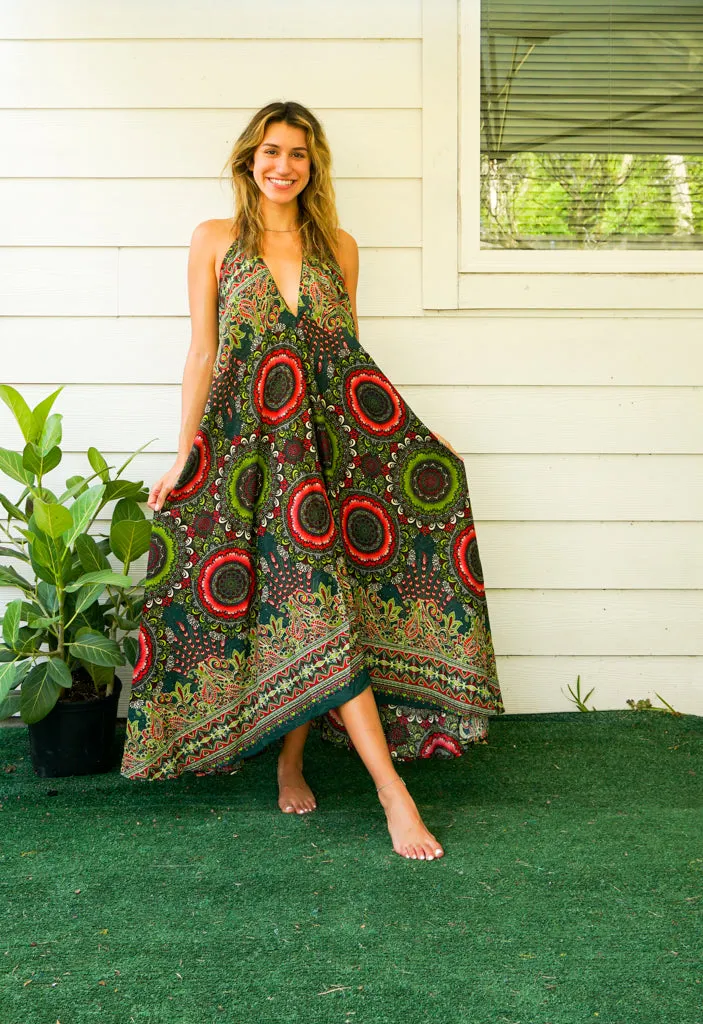 Green Love Mandala Goddess Maxi Dress