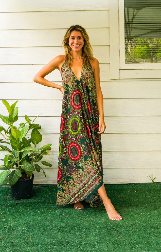 Green Love Mandala Goddess Maxi Dress