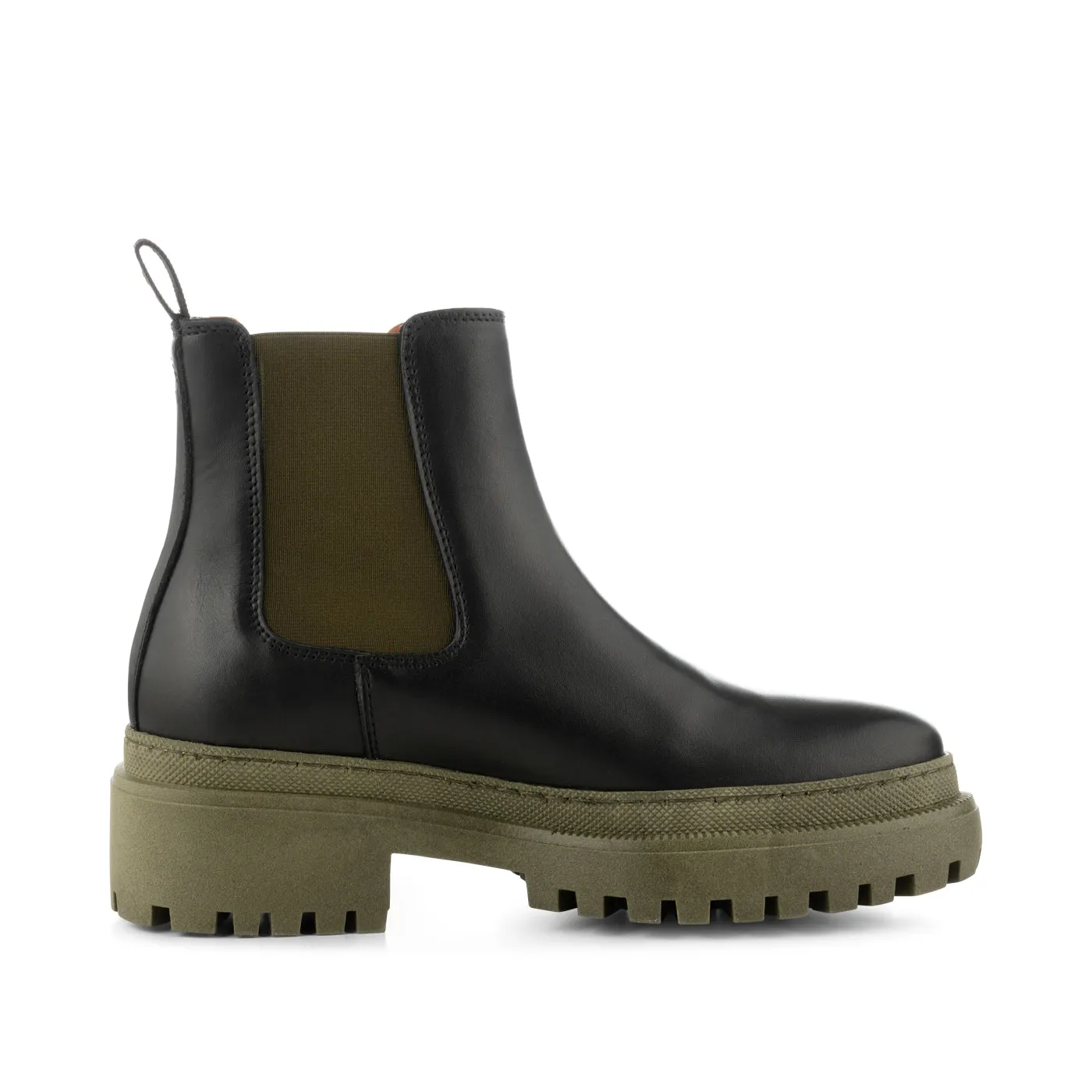 Iona chelsea boot leather - BLACK/KHAKI