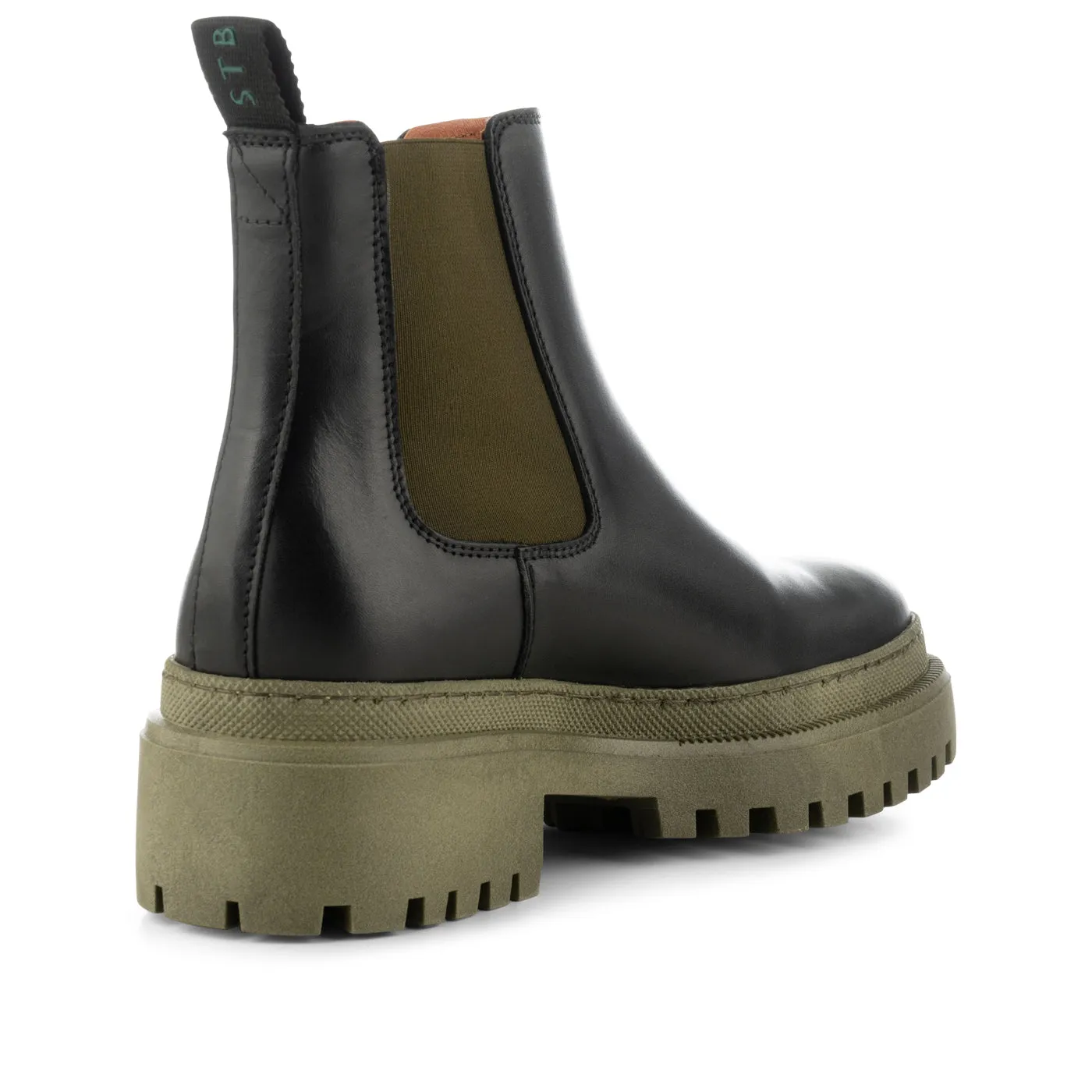 Iona chelsea boot leather - BLACK/KHAKI