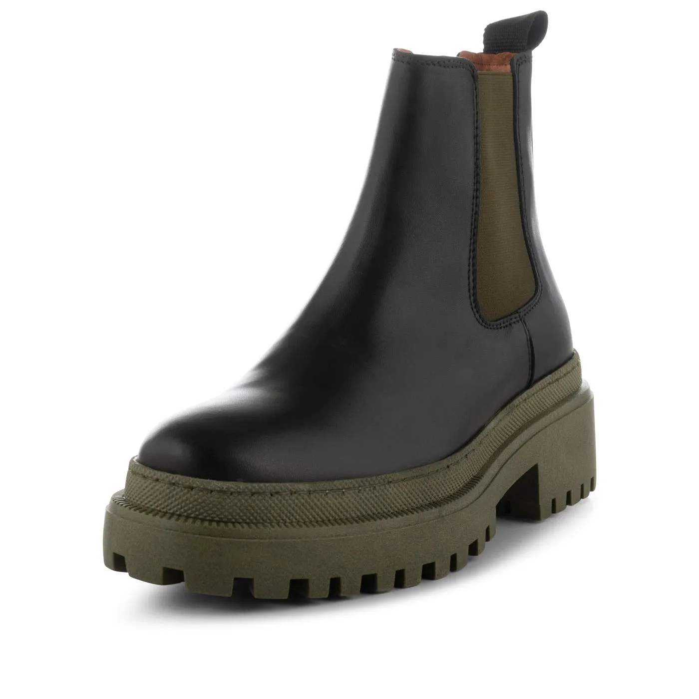 Iona chelsea boot leather - BLACK/KHAKI