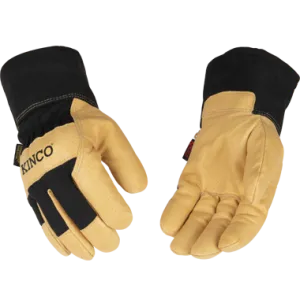 Kinco 1928 Golden Grain Pigskin Palm Lined Cotton-Blend Canvas Safety Cuff with Shirred Elastic Wrist Thermal Insulation Gloves (One Dozen)