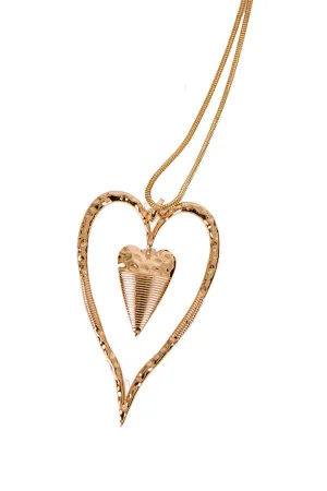 Lagenlook Chunky Heart Pendant Long Necklace