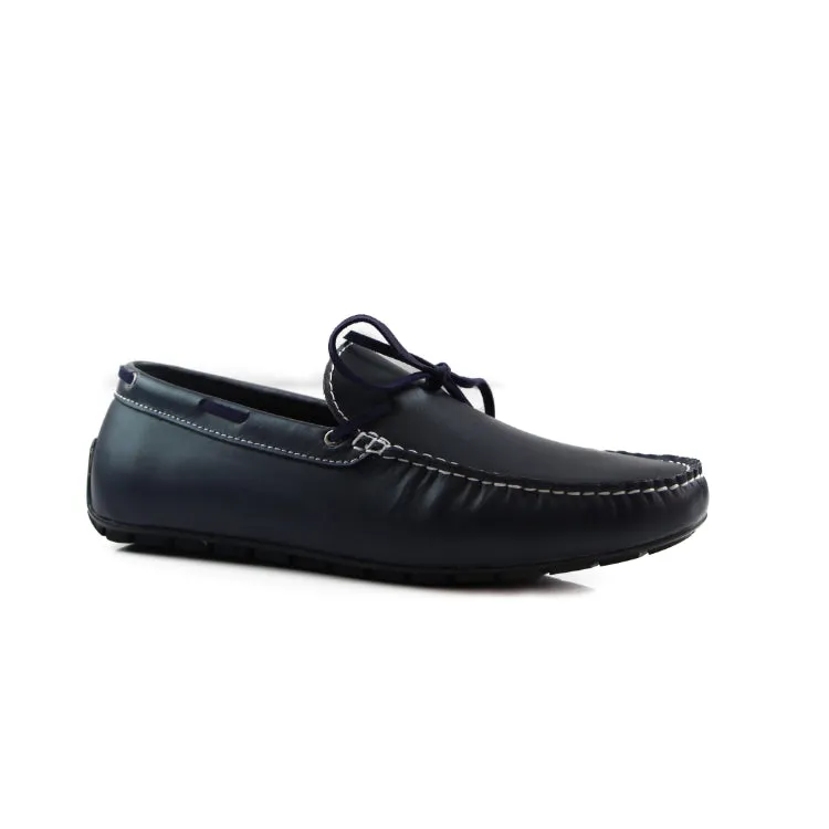 Mens Zasel Anchor Slip On Dark Blue Leather Boat Shoes