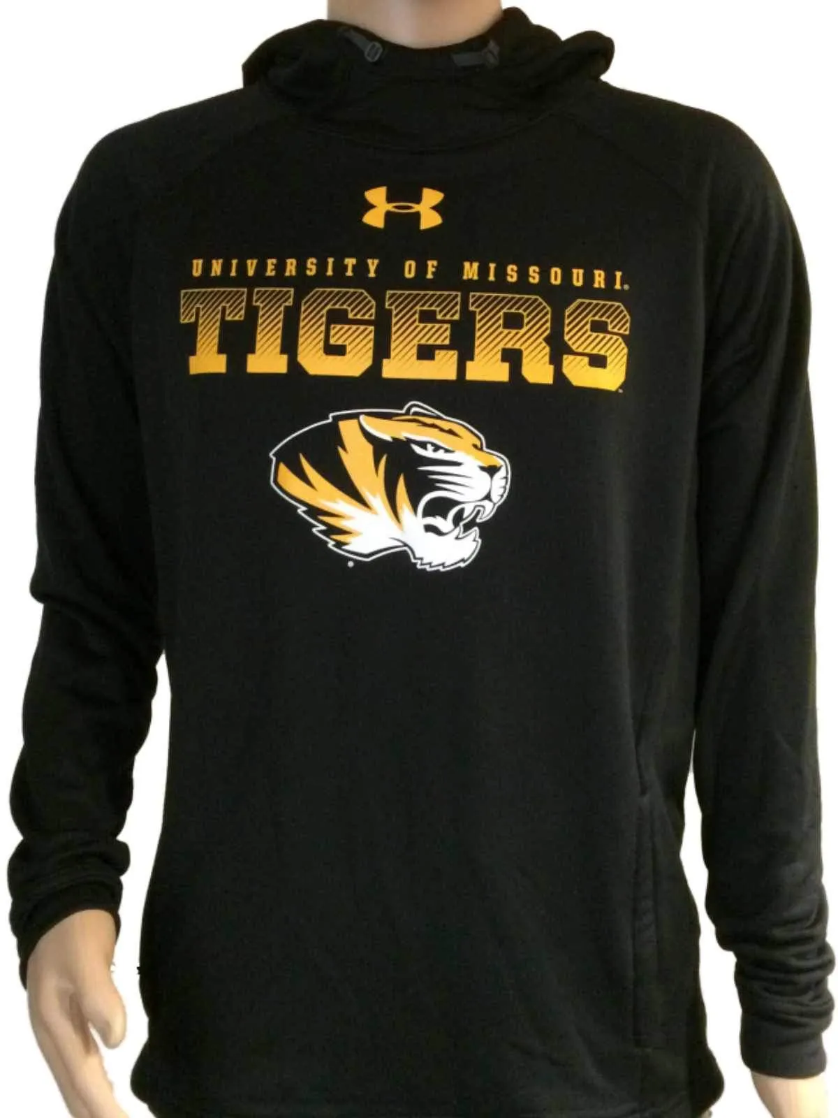 Missouri Tigers Under Armour Coldgear Black Hoodie Sweatshirt Zip Pocket (L)