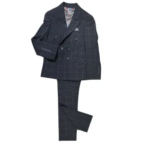 Navy Windowpane Double-Breasted Suit