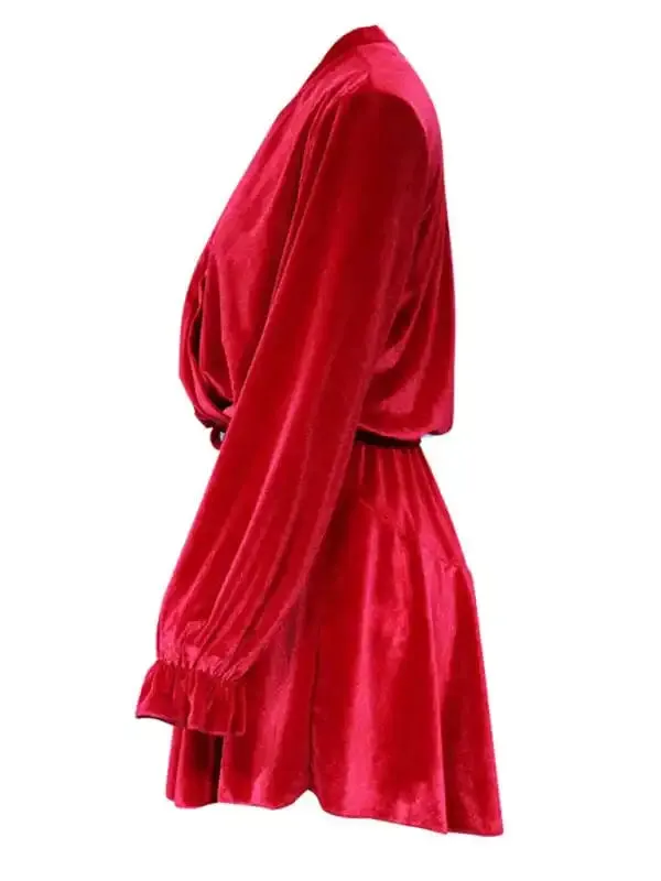 New women’s fashionable long-sleeved V-neck Korean velvet autumn and winter dress