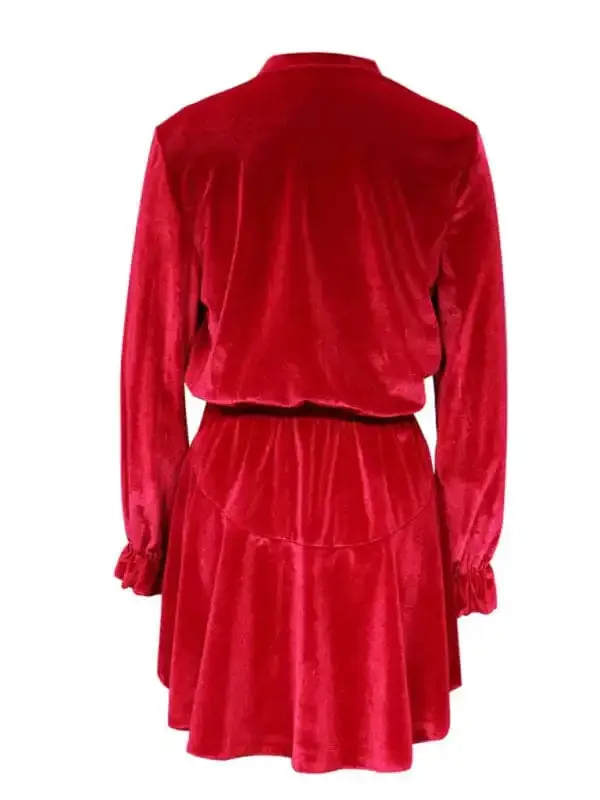 New women’s fashionable long-sleeved V-neck Korean velvet autumn and winter dress