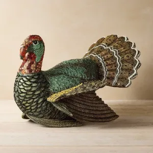 Open Box - 16"x15" Beaded Turkey Novelty Plush Pillow - John Derian