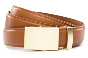 Saddle Tan Formal Leather w/Classic in Matte Gold Buckle (1.25")