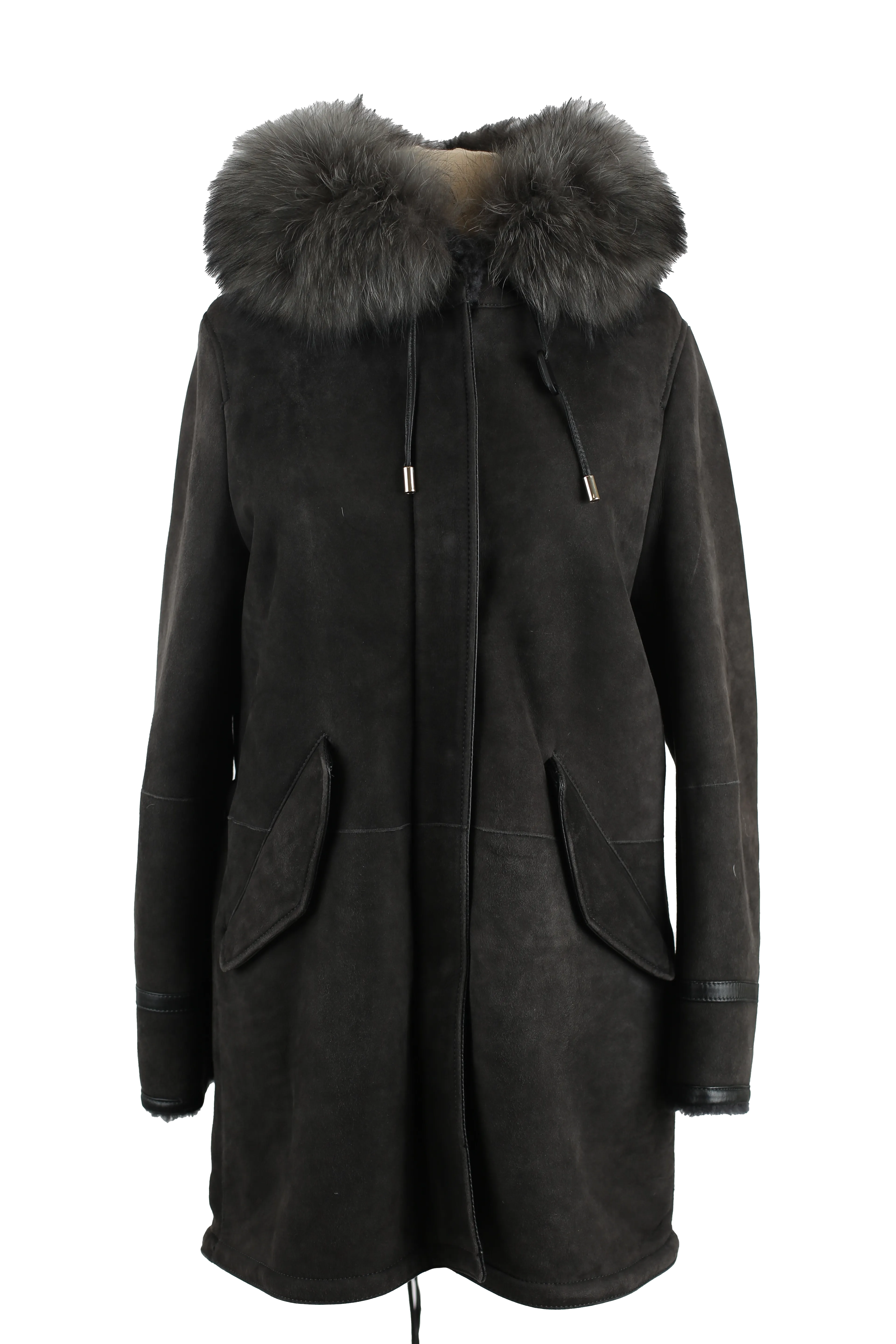 Shearling Lined Suede Parka W/ Fur Hood