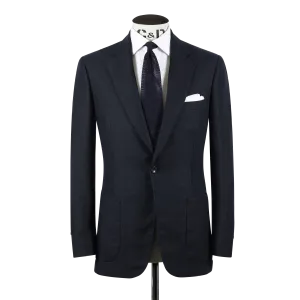 Single Breasted Notch Lapel Jacket in Navy Linen