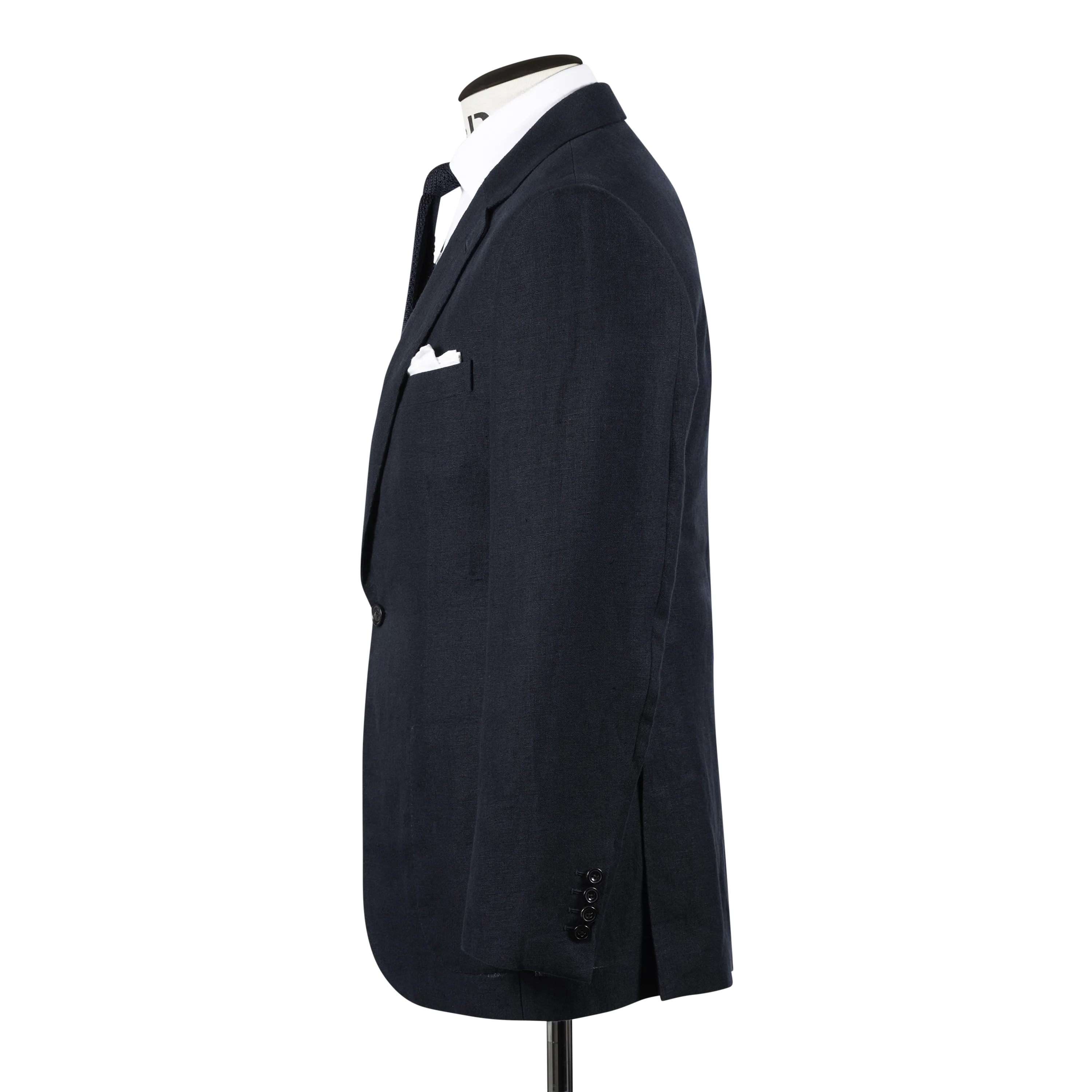 Single Breasted Notch Lapel Jacket in Navy Linen