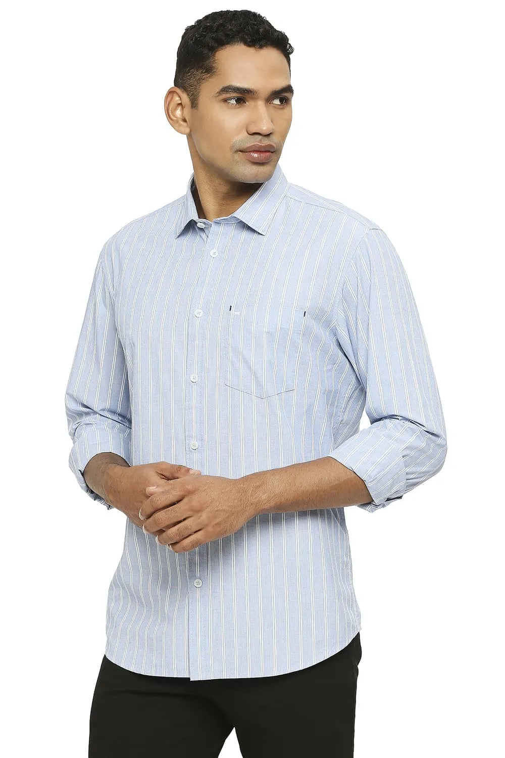 Slim Fit Cotton Fil A Fil Stripe Shirt