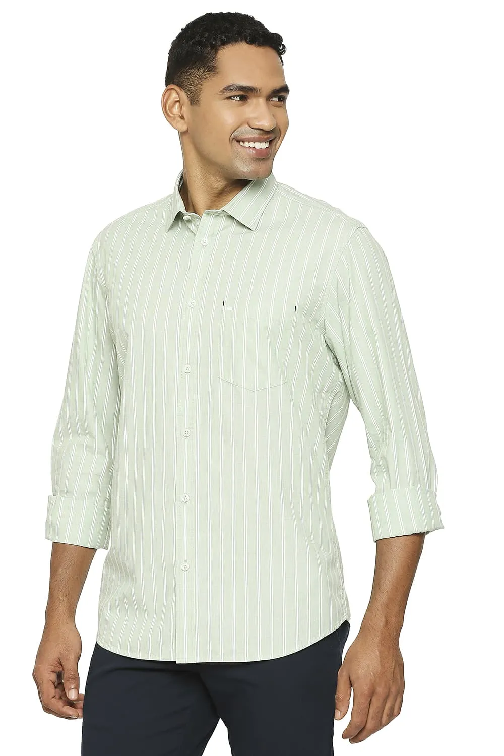 Slim Fit Cotton Fil A Fil Stripe Shirt