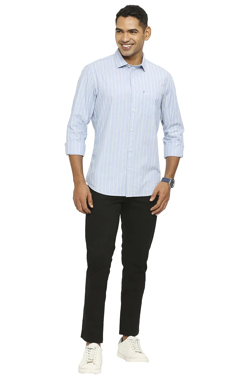 Slim Fit Cotton Fil A Fil Stripe Shirt