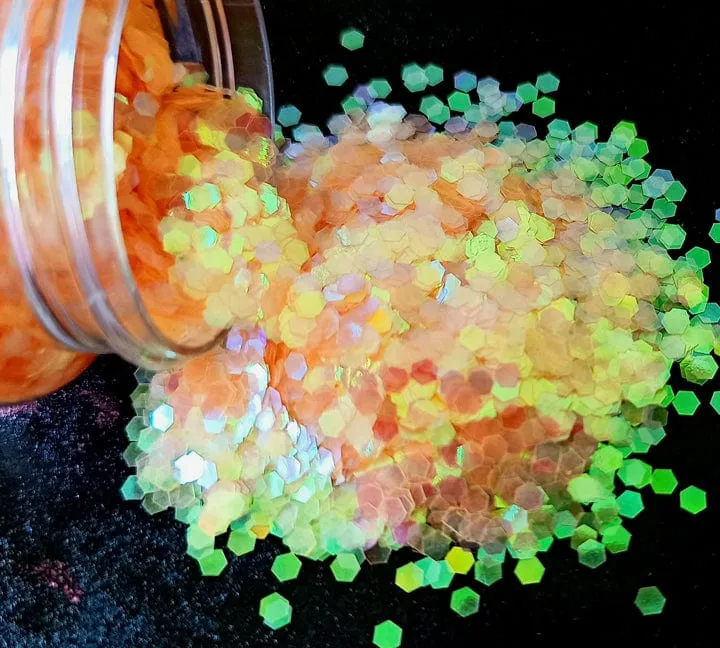 Trans Orange Hexagon Chunks Glitters - 20gms