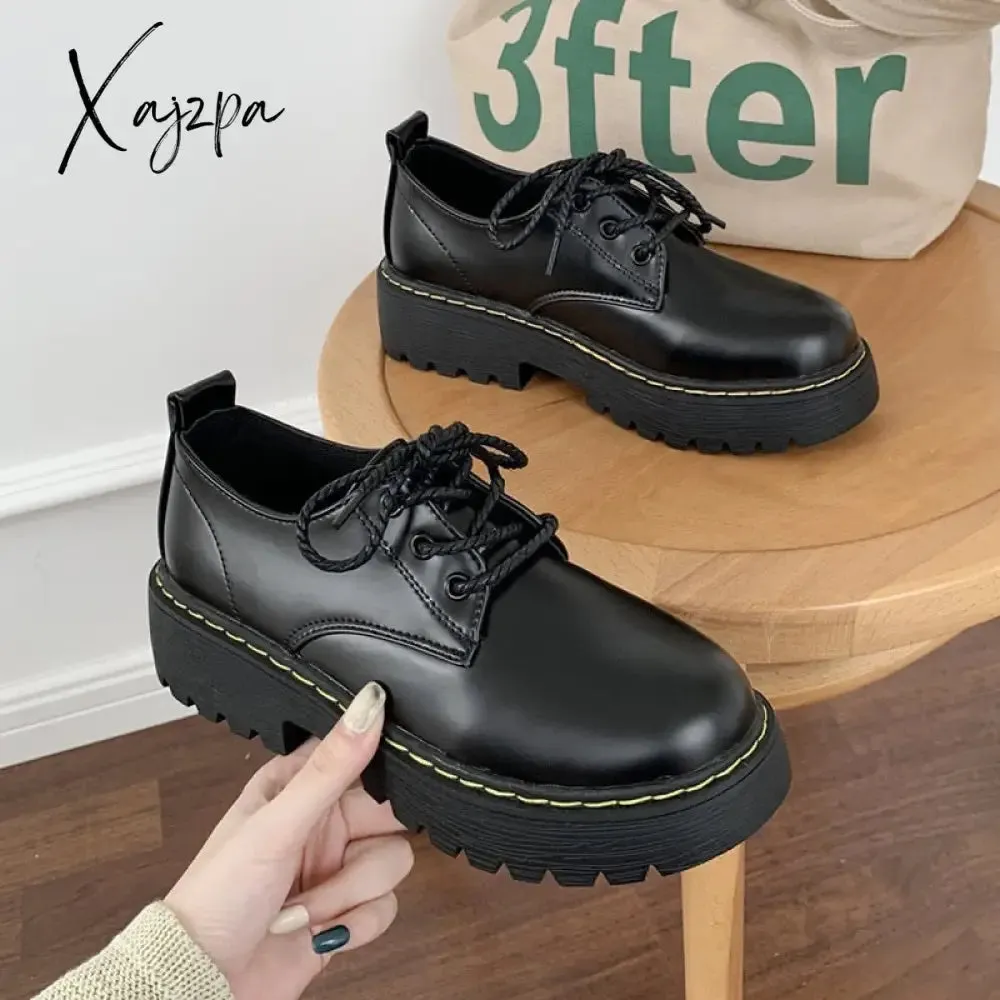 Xajzpa - Women Shoes Autumn Round Toe Female Footwear All-Match Loafers With Fur Clogs Platform Casual Sneaker British Style Oxfords Fall