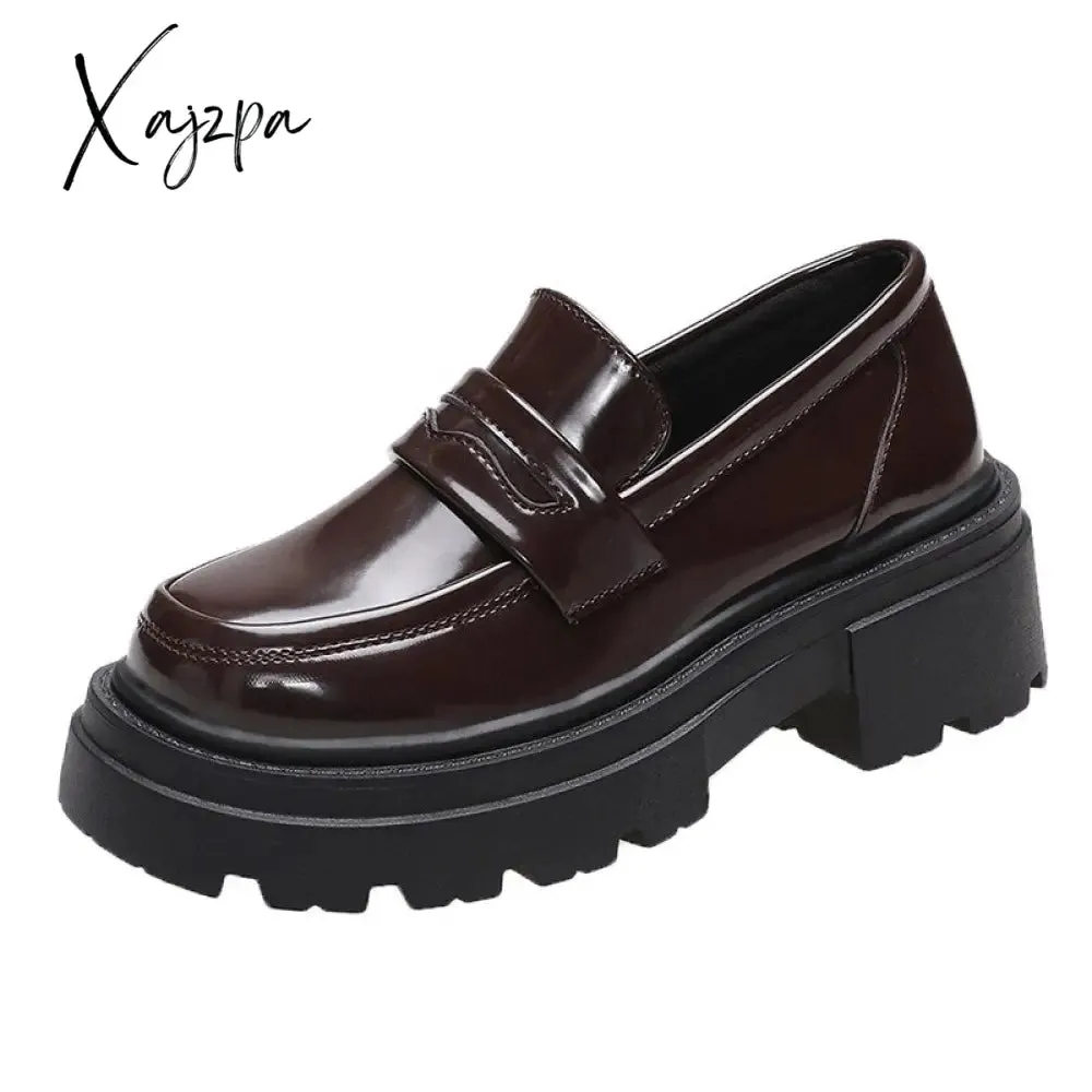 Xajzpa - Women Shoes Autumn Round Toe Female Footwear All-Match Loafers With Fur Clogs Platform Casual Sneaker British Style Oxfords Fall