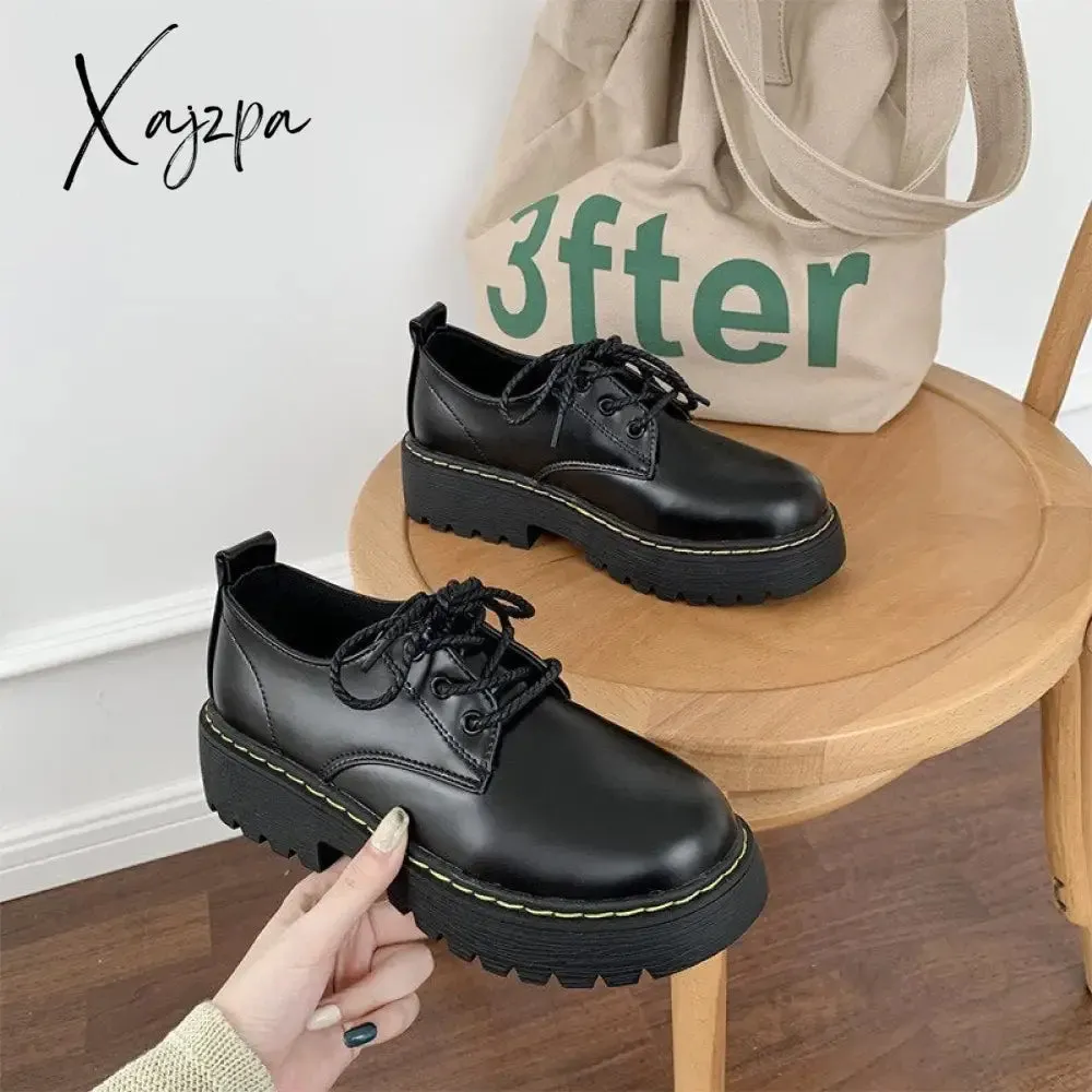 Xajzpa - Women Shoes Autumn Round Toe Female Footwear All-Match Loafers With Fur Clogs Platform Casual Sneaker British Style Oxfords Fall