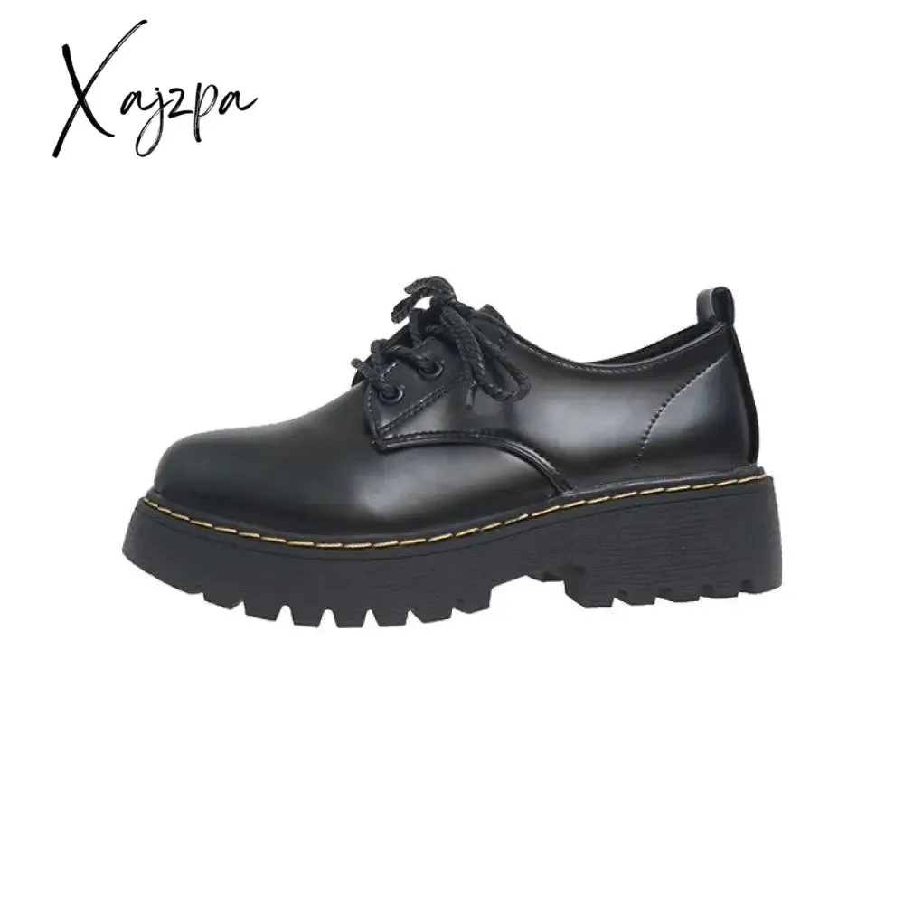 Xajzpa - Women Shoes Autumn Round Toe Female Footwear All-Match Loafers With Fur Clogs Platform Casual Sneaker British Style Oxfords Fall