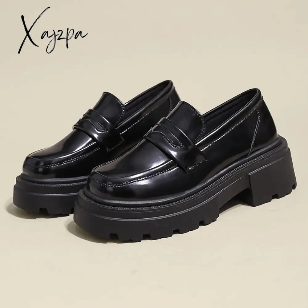 Xajzpa - Women Shoes Autumn Round Toe Female Footwear All-Match Loafers With Fur Clogs Platform Casual Sneaker British Style Oxfords Fall