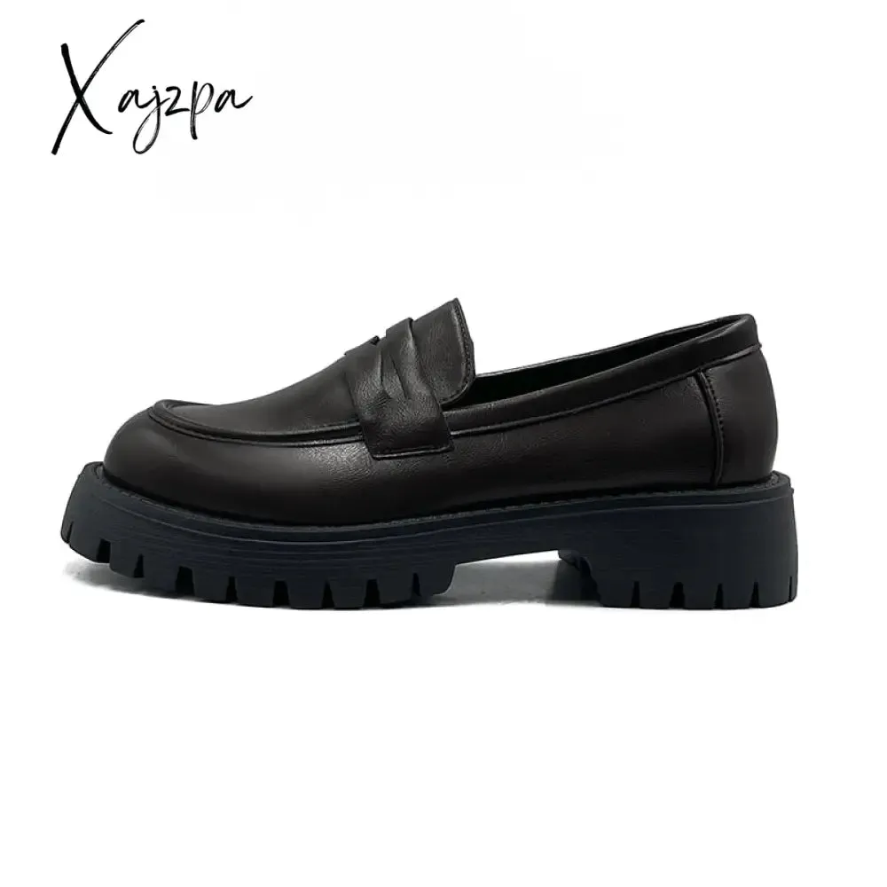 Xajzpa - Women Shoes Autumn Round Toe Female Footwear All-Match Loafers With Fur Clogs Platform Casual Sneaker British Style Oxfords Fall