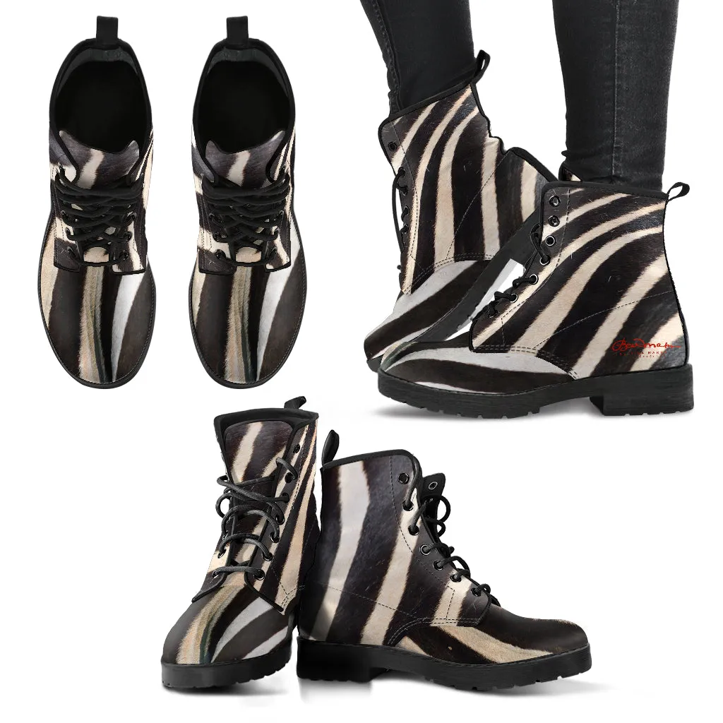 Zebra Leather Boots (Vegan)