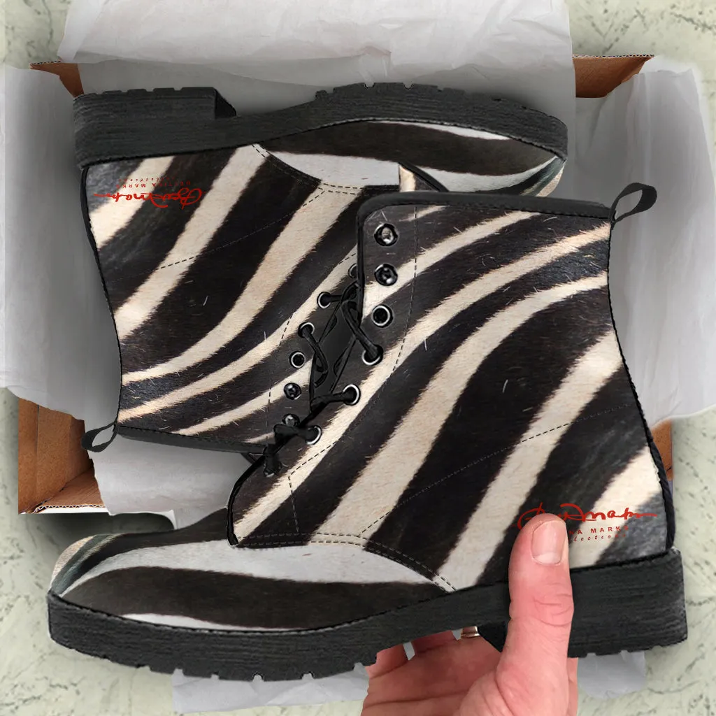 Zebra Leather Boots (Vegan)